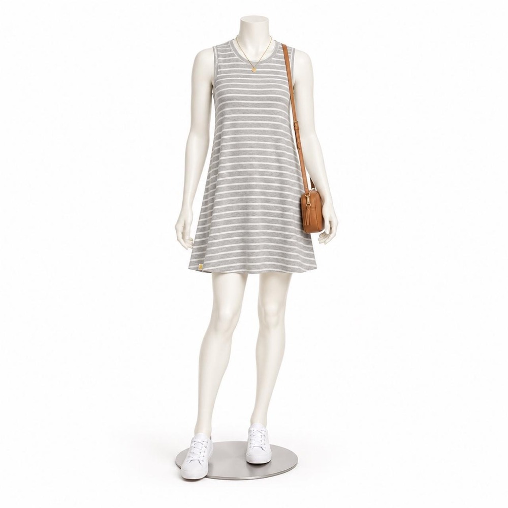 Simply Southern Gray & White Striped Dress — Size Small
